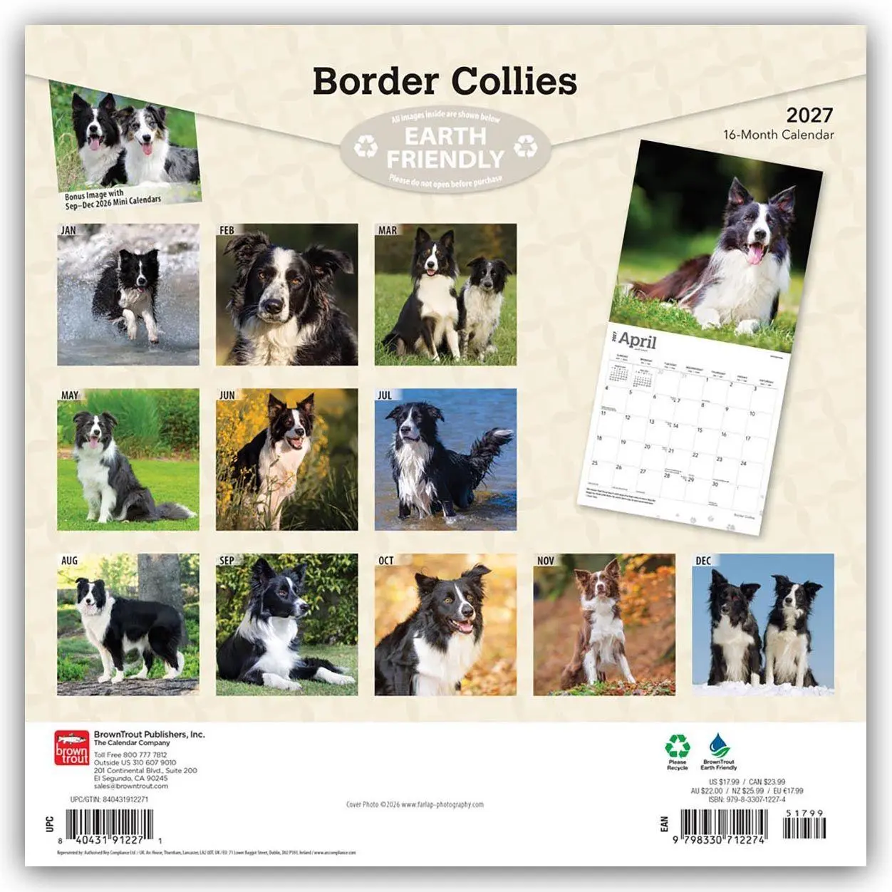 Rückseite: 9798330712274 | Border Collies 2027 - 16-Monatskalender | Browntrout Publishers | 2027