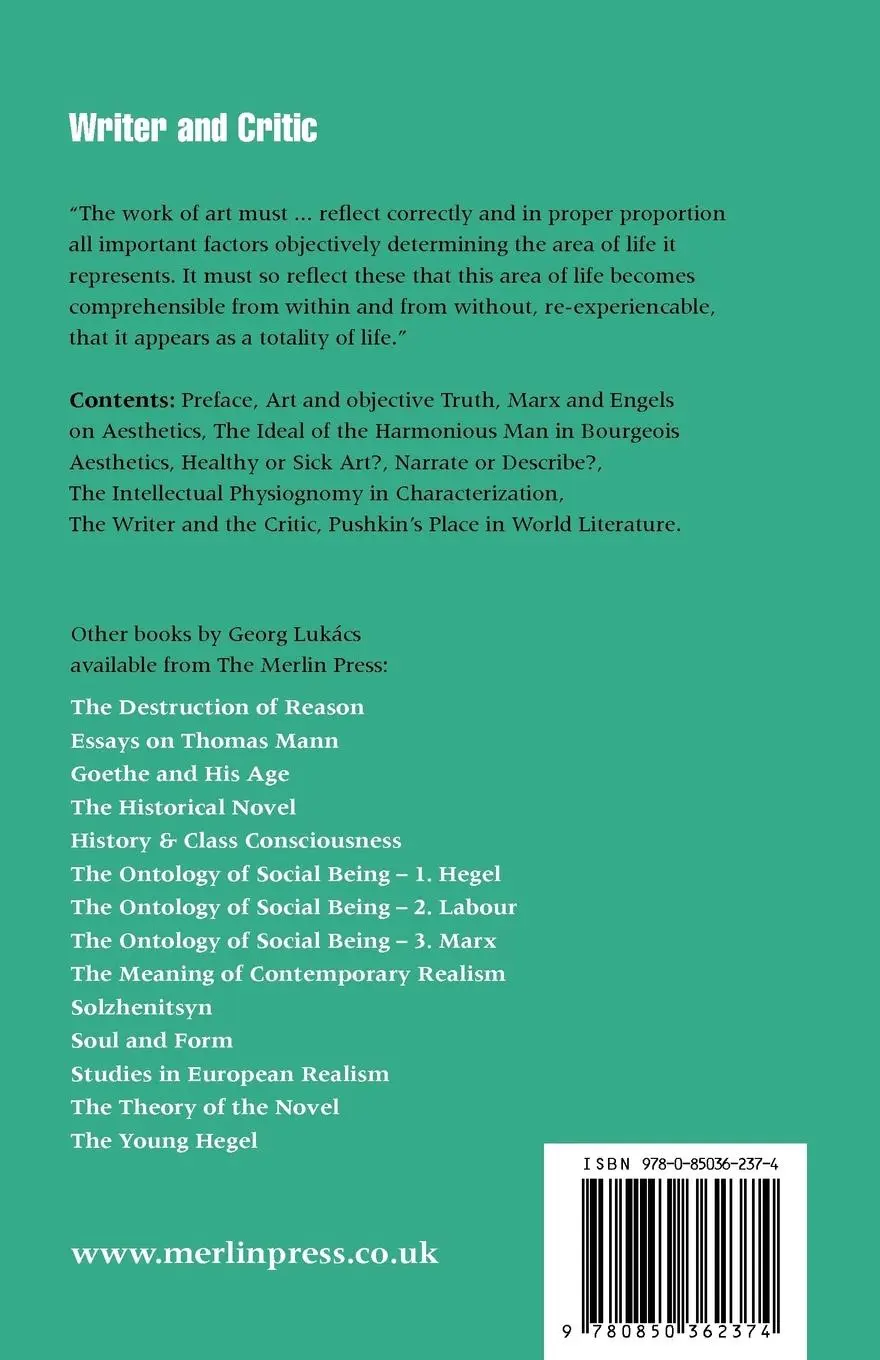 Rückseite: 9780850362374 | Writer and Critic, and Other Essays | G. Lukacs (u. a.) | Taschenbuch