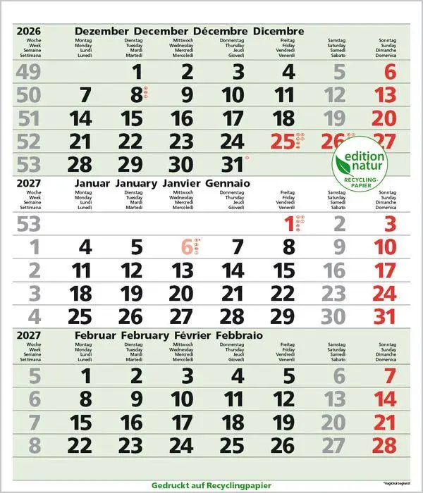 Bild: 9783819302374 | 3-Monats-Planer Comfort Recyclingpapier 2027 | Verlag Korsch | 12 S.