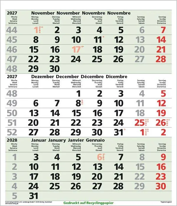 Bild: 9783819302374 | 3-Monats-Planer Comfort Recyclingpapier 2027 | Verlag Korsch | 12 S.