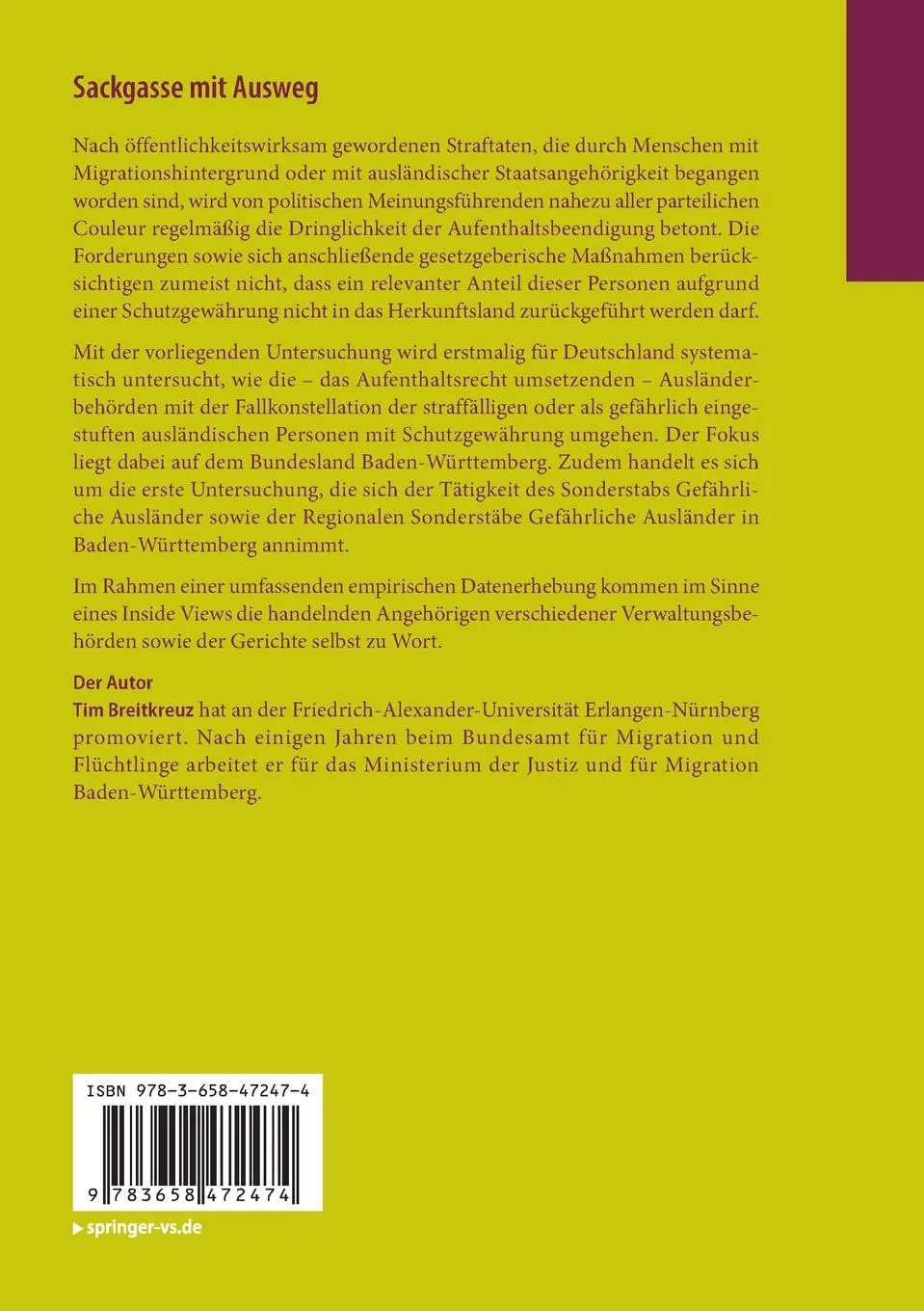 Rückseite: 9783658472474 | Sackgasse mit Ausweg | Tim Breitkreuz | Taschenbuch | xxi | Deutsch