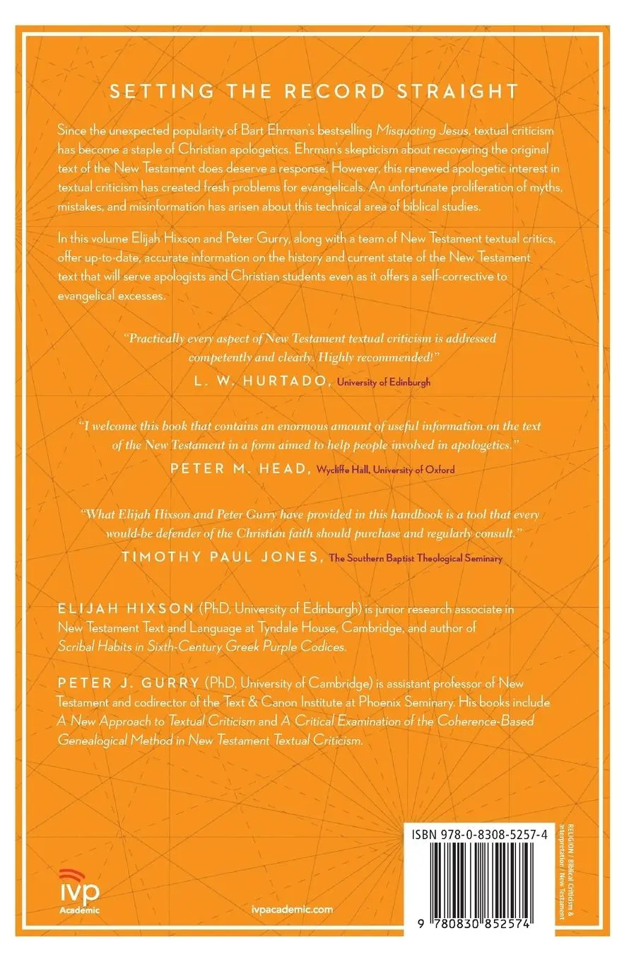 Rückseite: 9780830852574 | Myths and Mistakes in New Testament Textual Criticism | Hixson (u. a.)