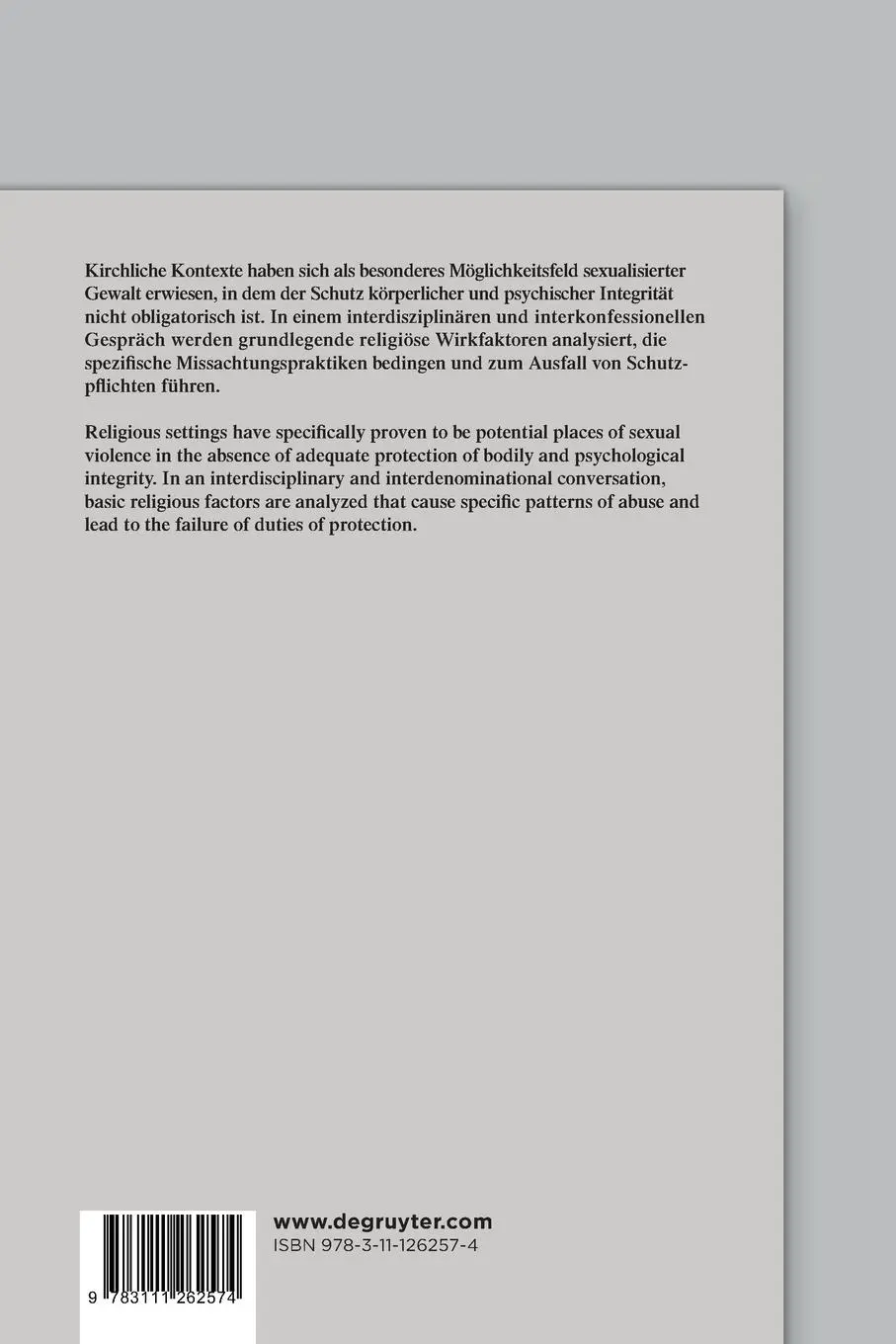 Rückseite: 9783111262574 | Sexualisierte Gewalt in kirchlichen Kontexten Sexual Violence in...