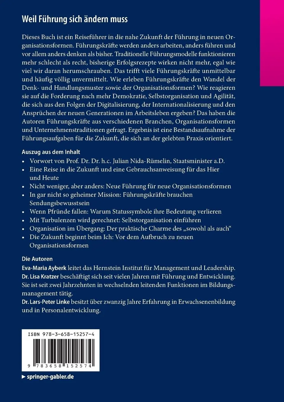 Rückseite: 9783658152574 | Weil Führung sich ändern muss | Eva-Maria Ayberk (u. a.) | Taschenbuch