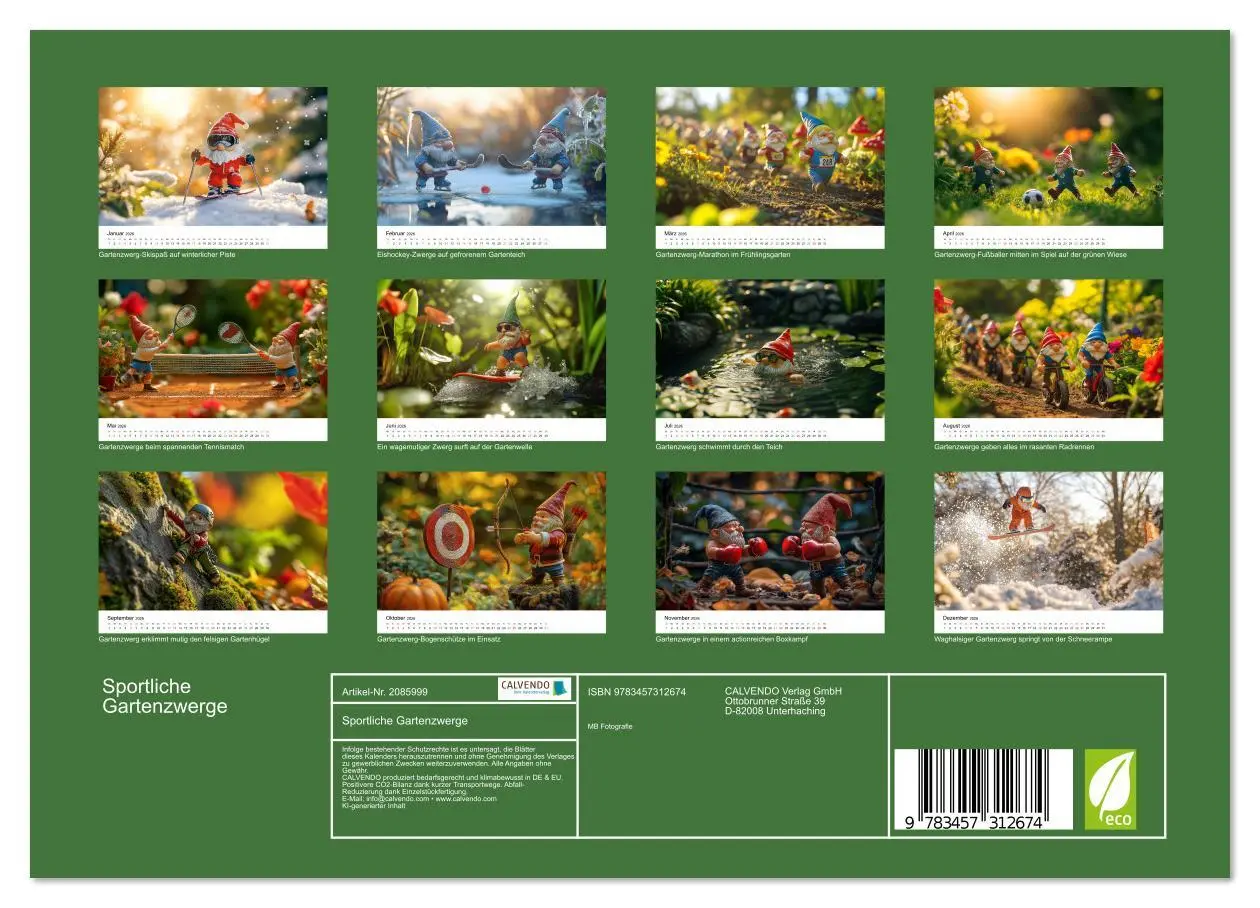 Bild: 9783457312674 | Sportliche Gartenzwerge (Wandkalender 2026 DIN A4 quer), CALVENDO...