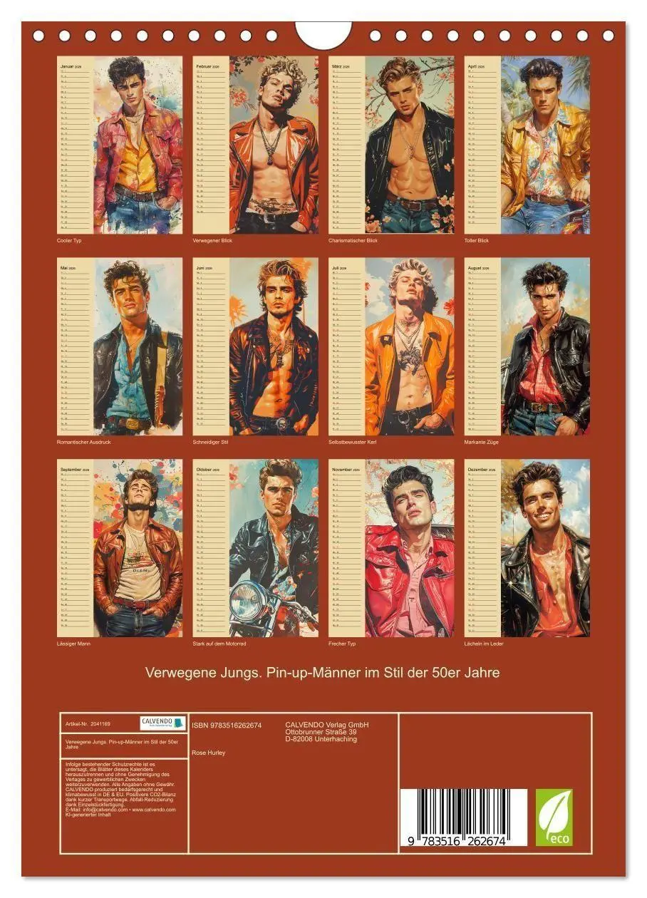 Bild: 9783516262674 | Verwegene Jungs. Pin-up-Männer im Stil der 50er Jahre (Wandkalender...