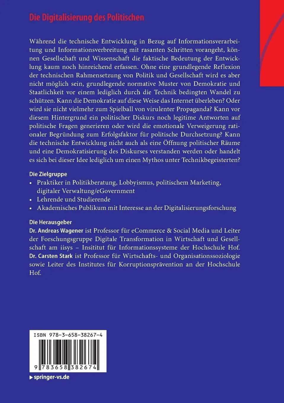 Rückseite: 9783658382674 | Die Digitalisierung des Politischen | Carsten Stark (u. a.) | Buch