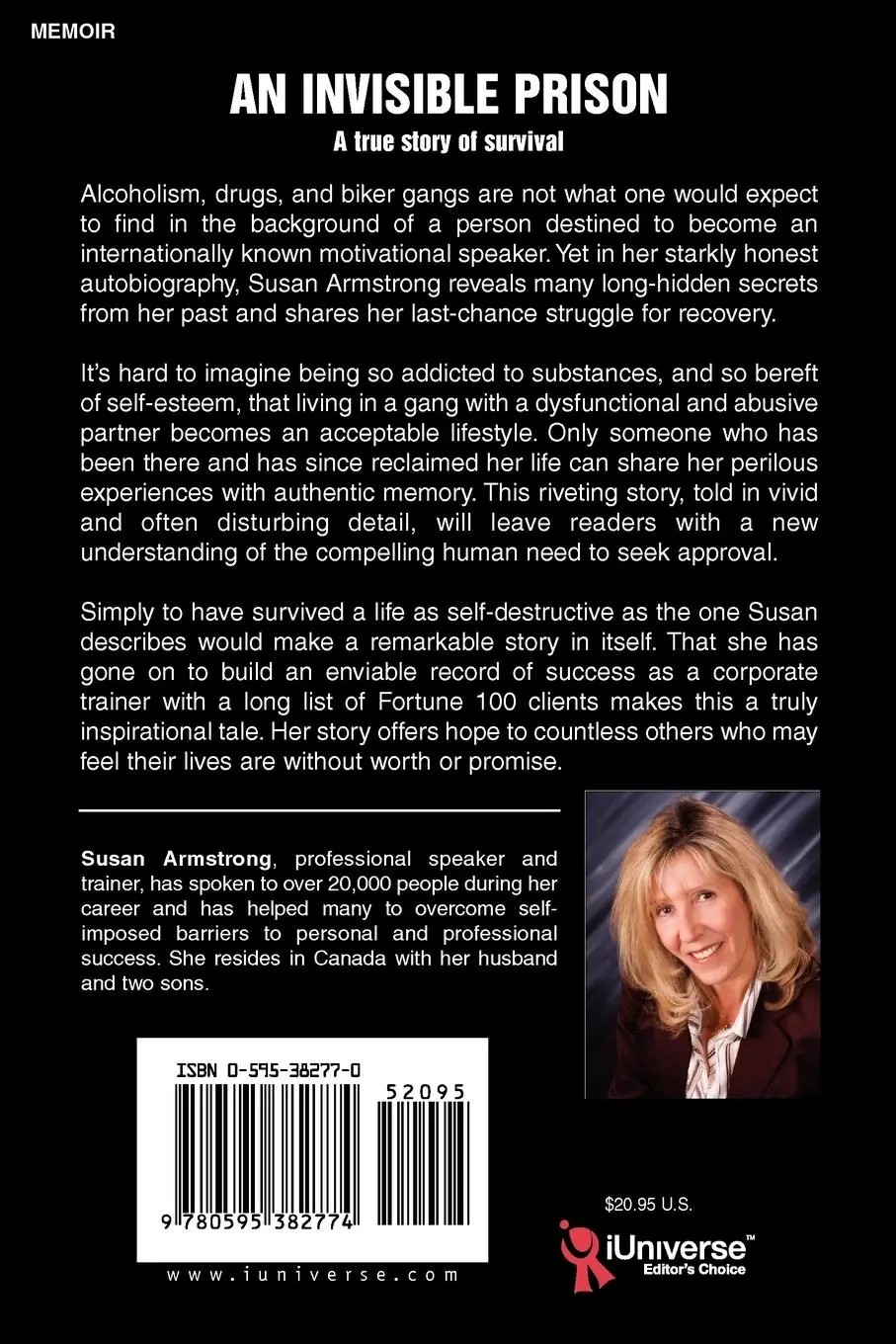 Rückseite: 9780595382774 | An Invisible Prison | A true story of survival | Susan Armstrong