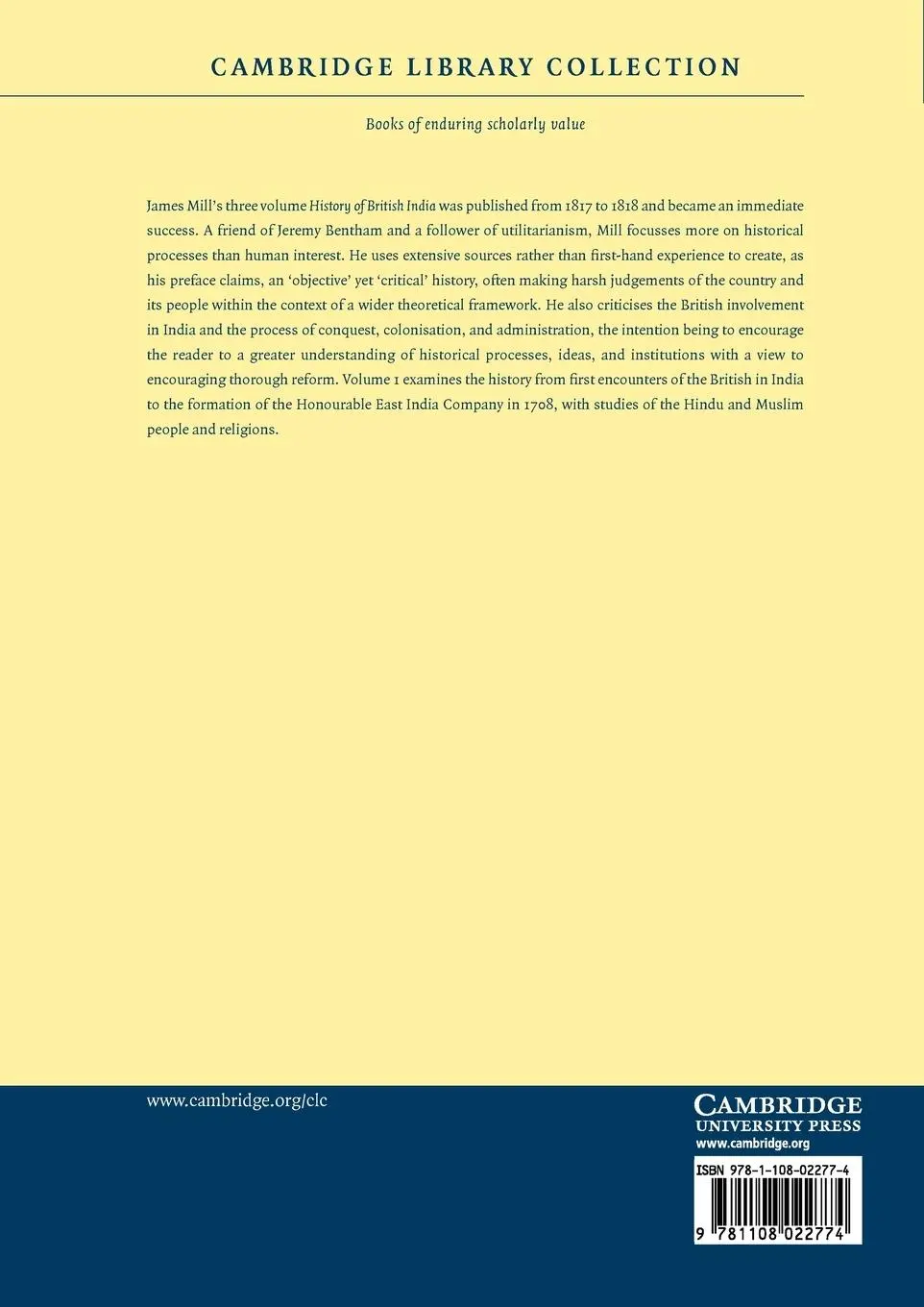 Rückseite: 9781108022774 | The History of British India - Volume 1 | James Mill | Taschenbuch
