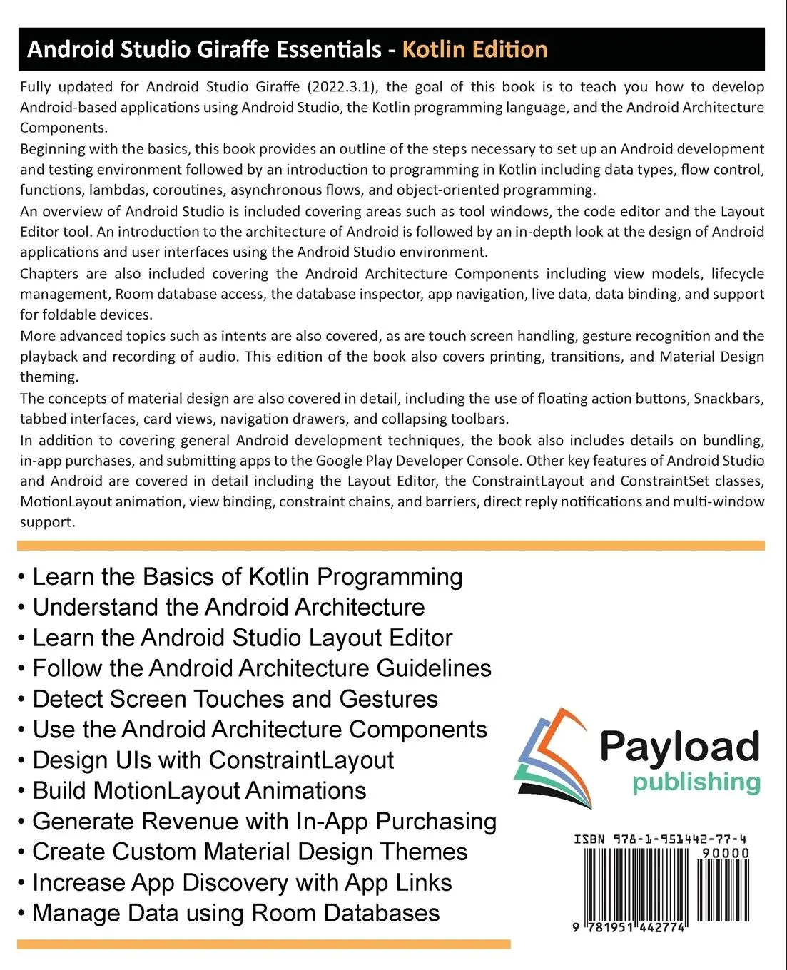 Rückseite: 9781951442774 | Android Studio Giraffe Essentials - Kotlin Edition | Neil Smyth | Buch