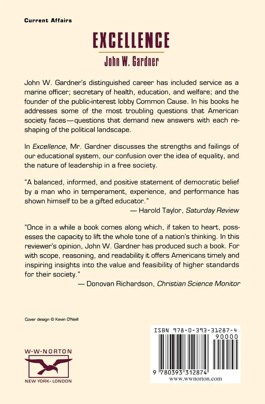 Rückseite: 9780393312874 | Excellence | John William Gardner | Taschenbuch | Englisch | 1995