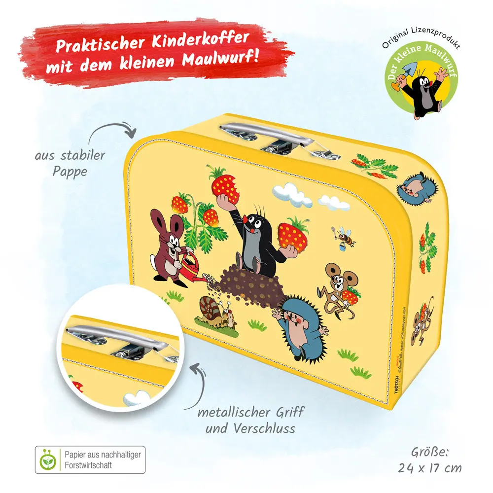 Bild: 4260500162974 | Der kleine Maulwurf Spielzeugkoffer Pappkoffer gelb medium,...