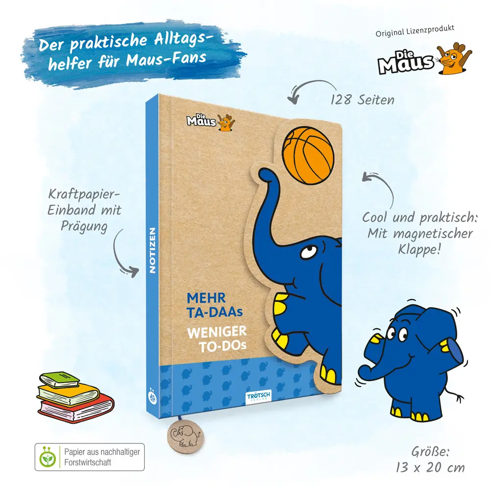 Bild: 9783988022974 | Trötsch Die Maus Notizbuch mit Klappe Elefant | Co.KG | Buch | 128 S.