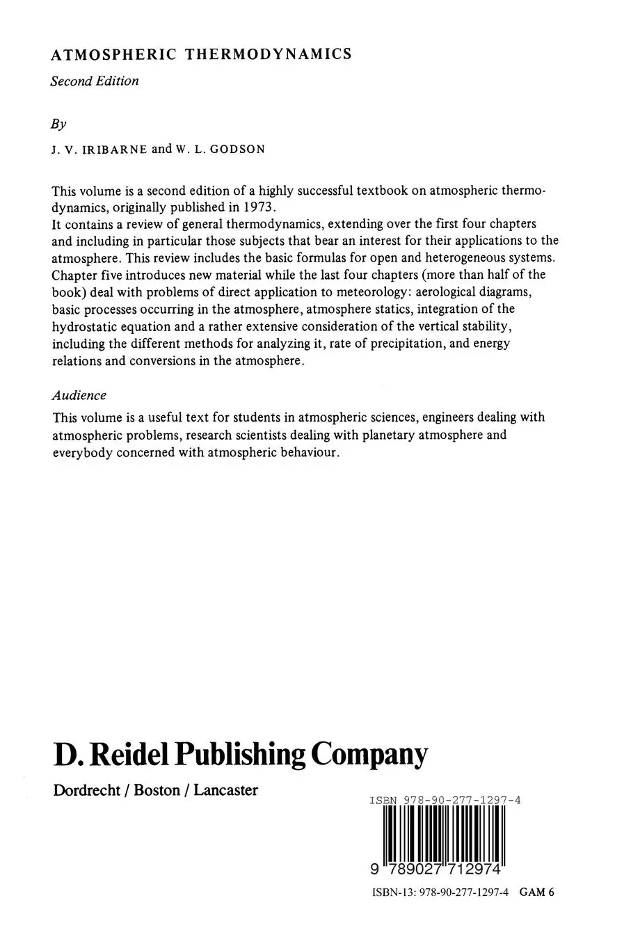 Rückseite: 9789027712974 | Atmospheric Thermodynamics | Julio V. Iribarne (u. a.) | Taschenbuch