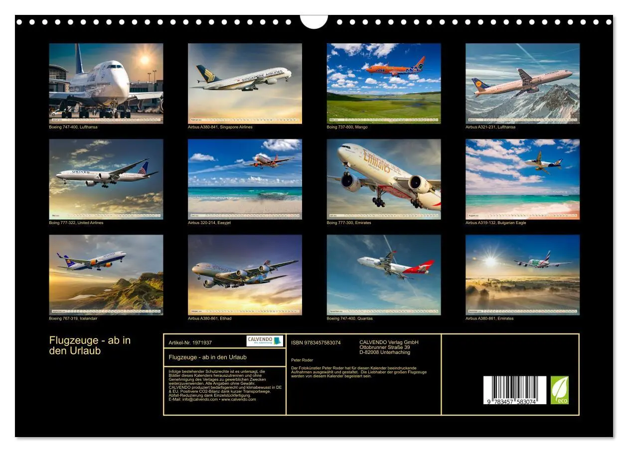 Bild: 9783457583074 | Flugzeuge - ab in den Urlaub (Wandkalender 2026 DIN A3 quer),...