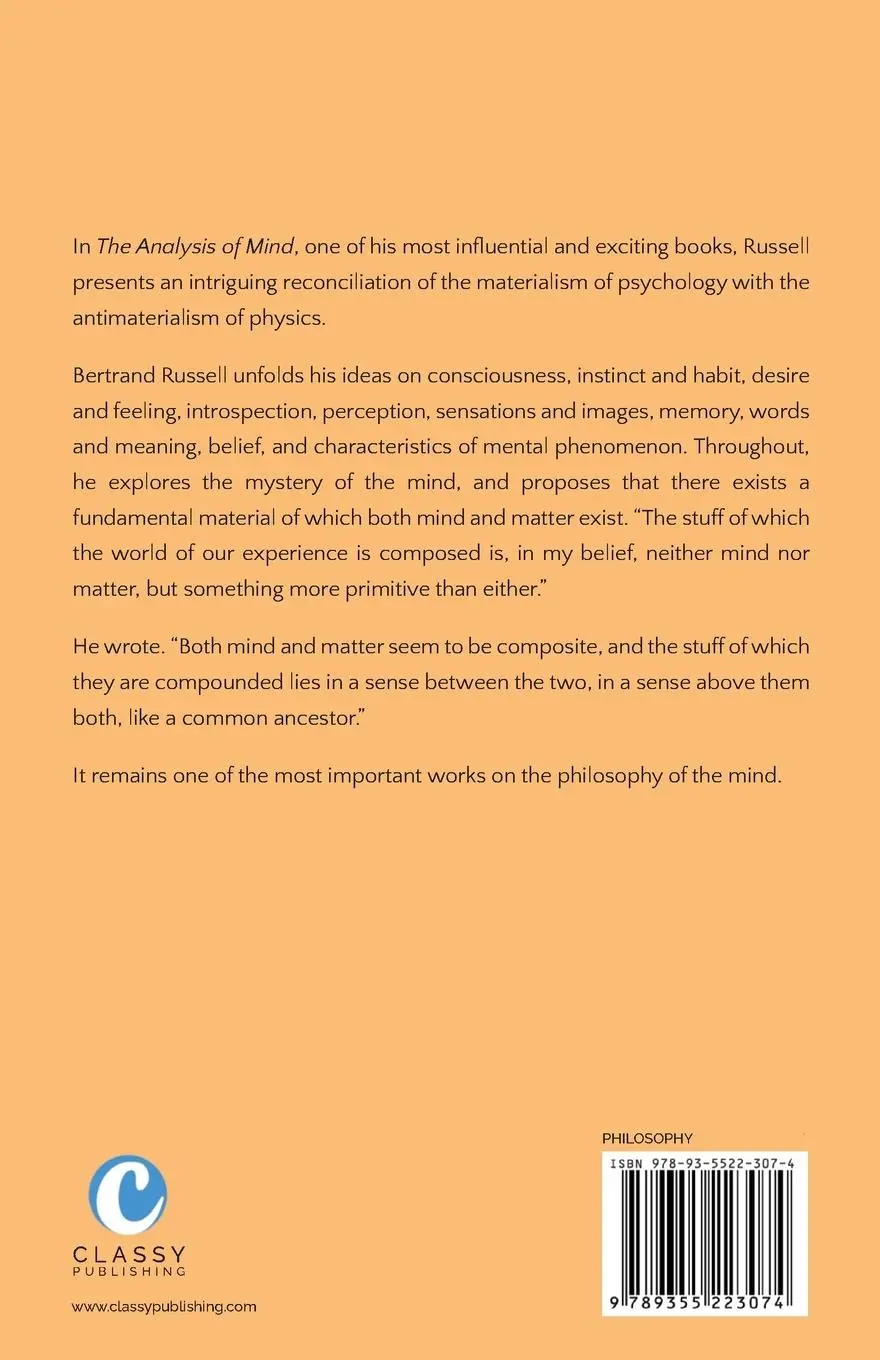 Rückseite: 9789355223074 | The Analysis of Mind | Bertrand Russell | Taschenbuch | Englisch