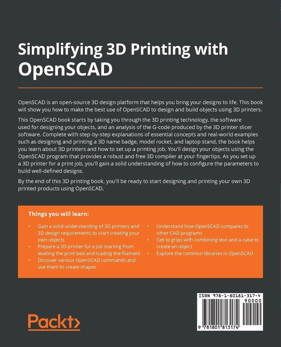Rückseite: 9781801813174 | Simplifying 3D Printing with OpenSCAD | Colin Dow | Taschenbuch | 2022
