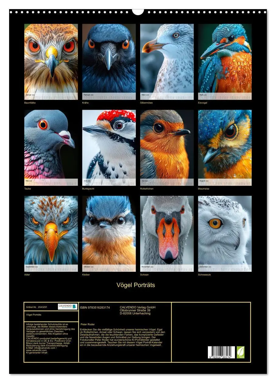 Bild: 9783516283174 | Vögel Porträts (Wandkalender 2026 DIN A2 hoch), CALVENDO...