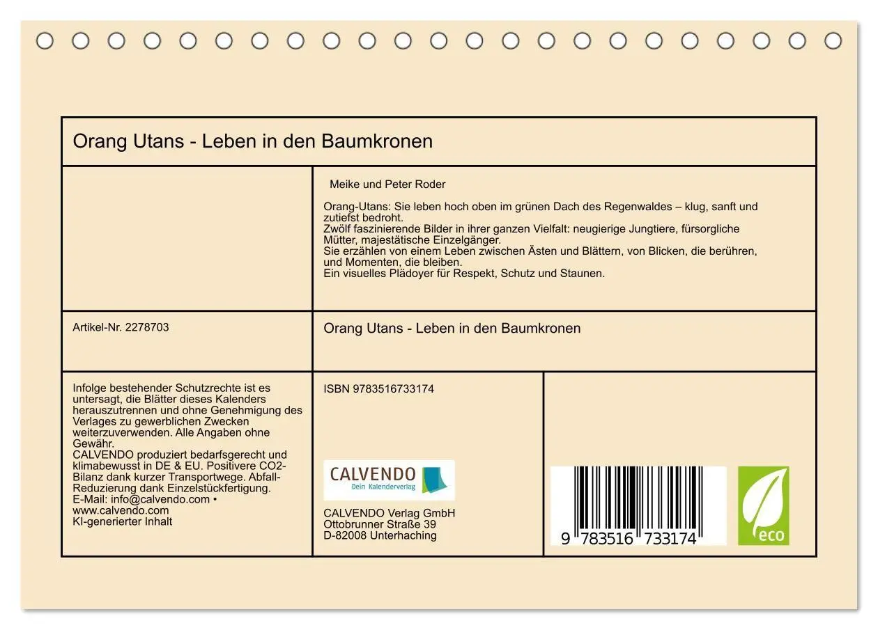 Bild: 9783516733174 | Orang Utans - Leben in den Baumkronen (Tischkalender 2026 DIN A5...