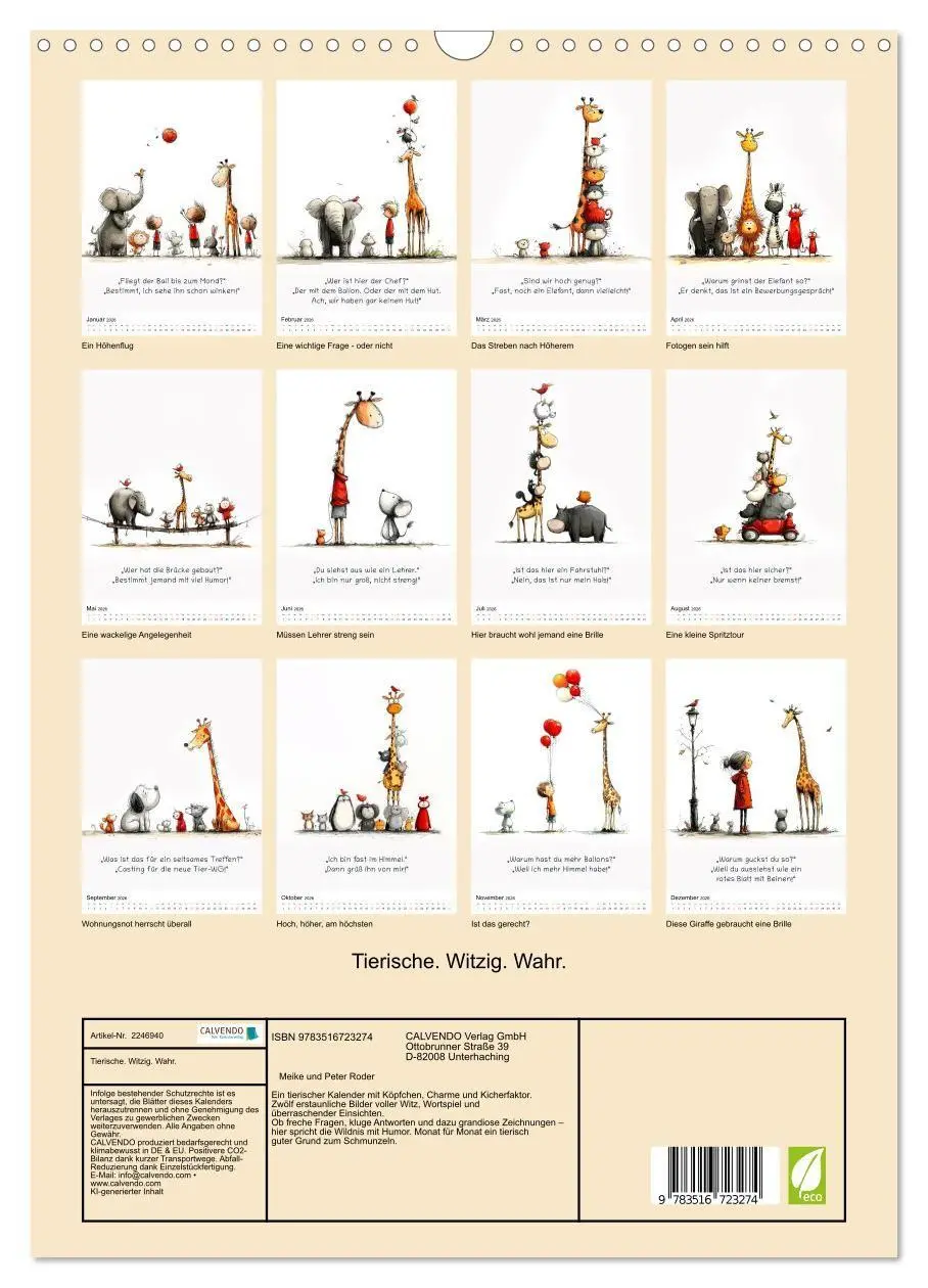 Bild: 9783516723274 | Tierische. Witzig. Wahr. (Wandkalender 2026 DIN A3 hoch), CALVENDO...