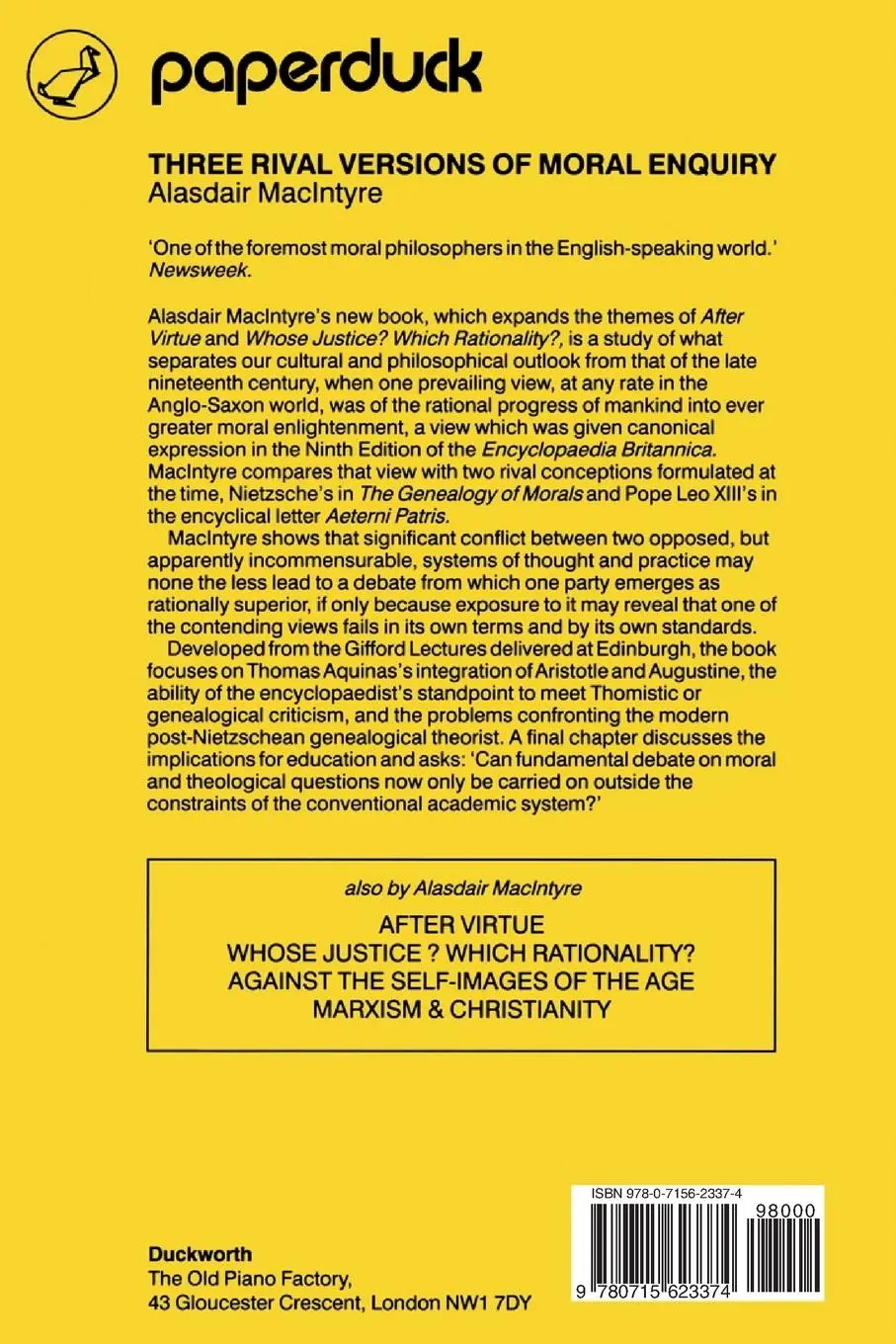 Rückseite: 9780715623374 | Three Rival Versions of Moral Enquiry | Alasdair Macintyre | Buch