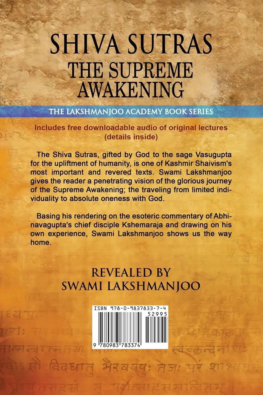 Rückseite: 9780983783374 | S¿hiva Su¿tras | The Supreme Awakening | Swami Lakshmanjoo | Buch