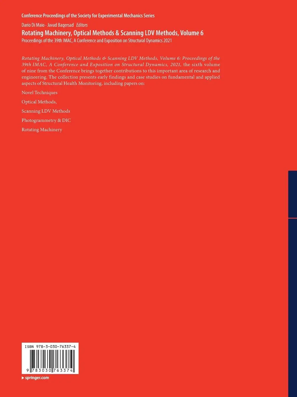 Rückseite: 9783030763374 | Rotating Machinery, Optical Methods &amp; Scanning LDV Methods, Volume 6