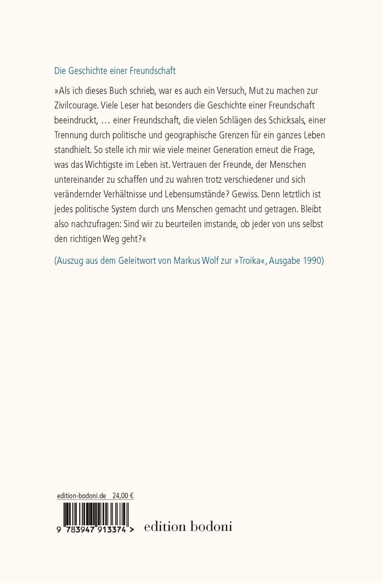 Rückseite: 9783947913374 | Die Troika | Geschichte einer Freundschaft | Markus Wolf | Taschenbuch