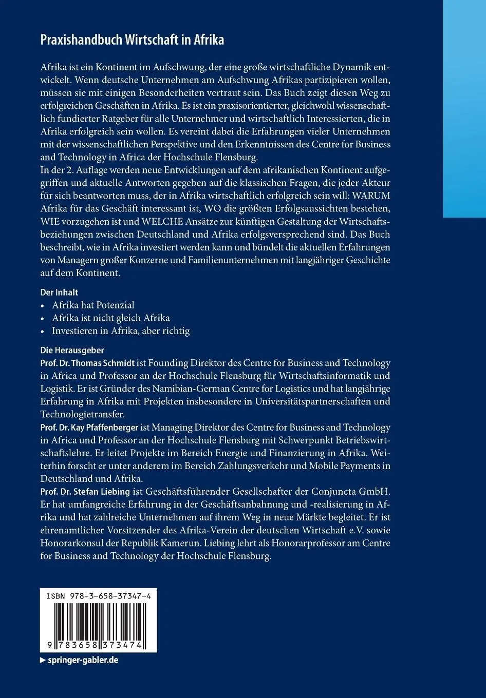 Rückseite: 9783658373474 | Praxishandbuch Wirtschaft in Afrika | Thomas Schmidt (u. a.) | Buch