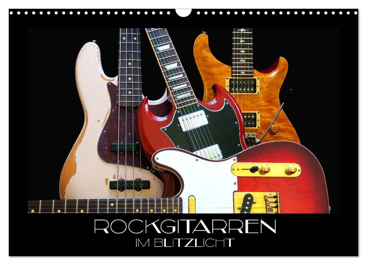 Cover: 9783457843574 | Rockgitarren im Blitzlicht (Wandkalender 2026 DIN A3 quer),...