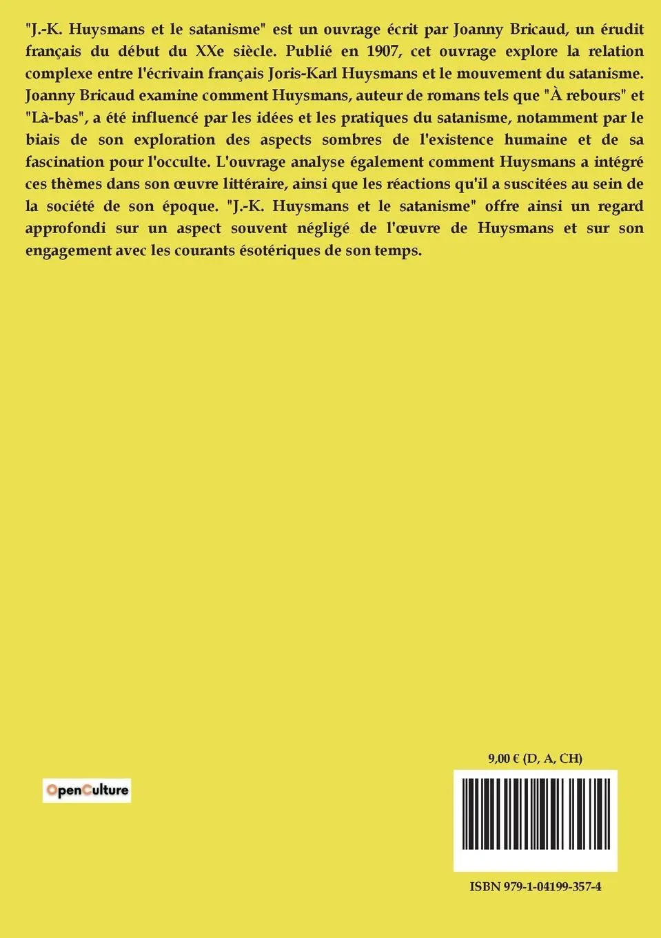 Rückseite: 9791041993574 | J.-K. Huysmans et le satanisme | Joanny Bricaud | Taschenbuch | 2024