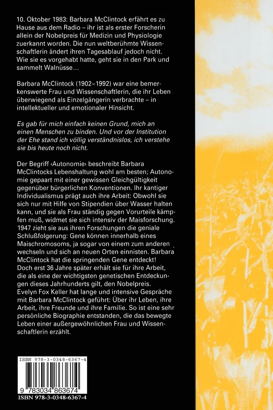 Rückseite: 9783034863674 | Barbara McClintock | Die Entdeckerin der springenden Gene | Keller