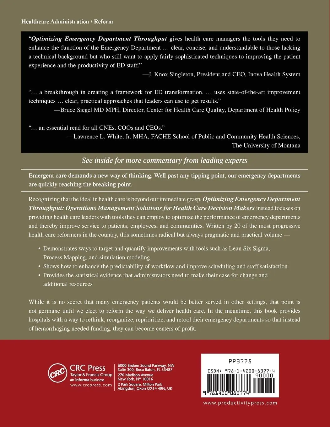 Rückseite: 9781420083774 | Optimizing Emergency Department Throughput | John M. Shiver (u. a.)