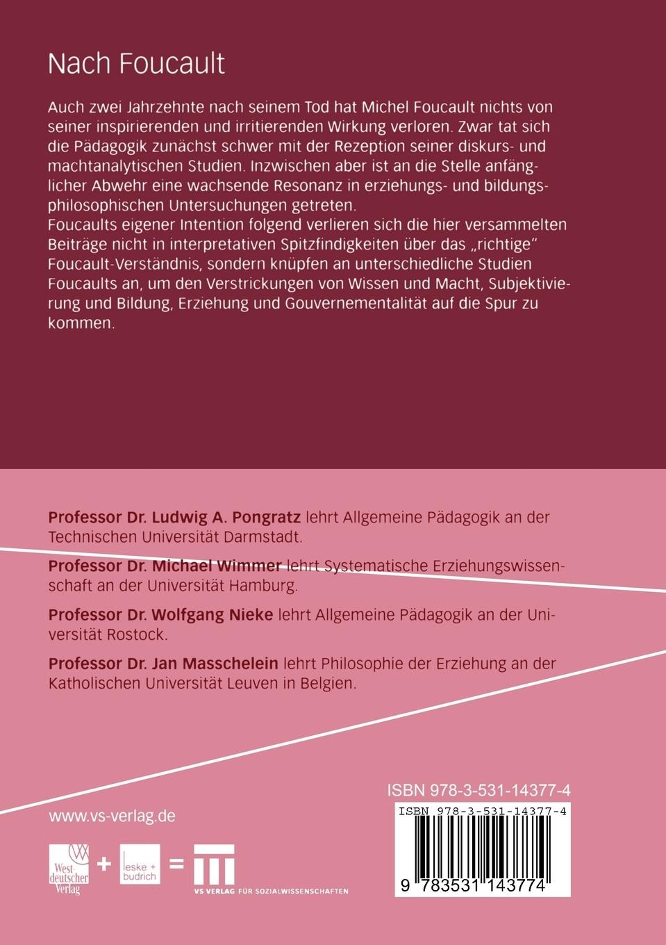 Rückseite: 9783531143774 | Nach Foucault | Ludwig Pongratz (u. a.) | Taschenbuch | 221 S. | 2004
