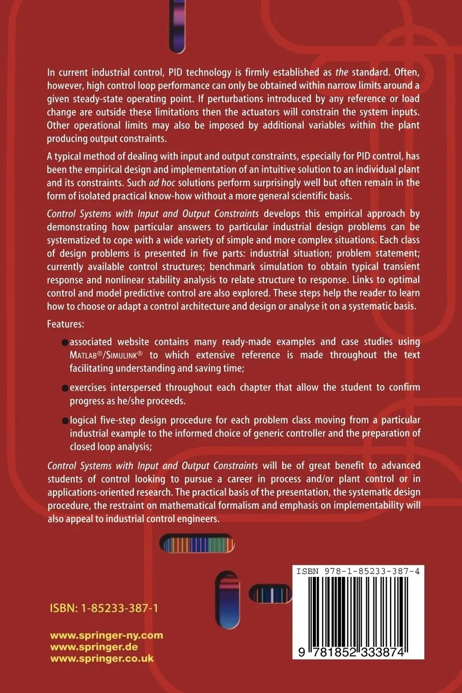 Rückseite: 9781852333874 | Control Systems with Input and Output Constraints | Taschenbuch | xx