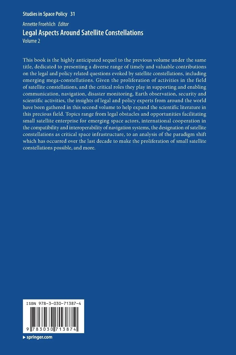 Rückseite: 9783030713874 | Legal Aspects Around Satellite Constellations | Volume 2 | Froehlich
