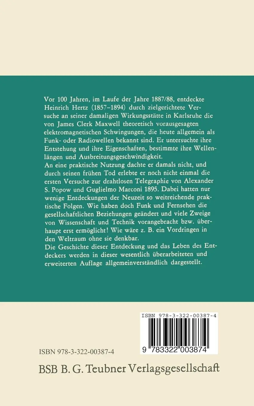Rückseite: 9783322003874 | Heinrich Hertz | Entdecker der Radiowellen | Josef Kuczera | Buch