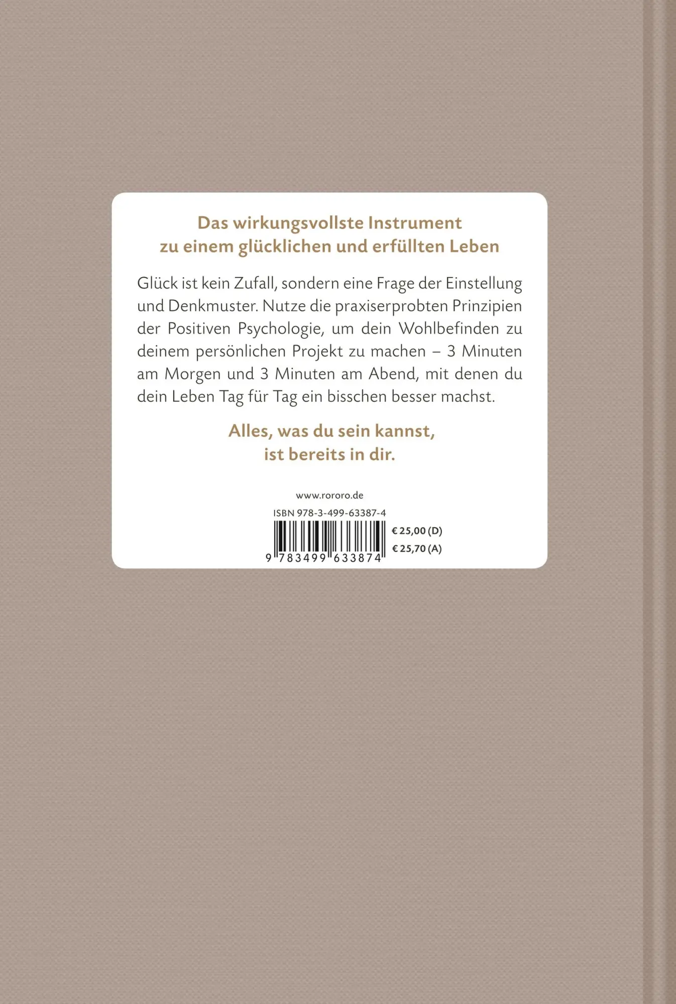 Rückseite: 9783499633874 | Das 6-Minuten-Tagebuch (pfefferbraun) | Dominik Spenst | Buch | 288 S.