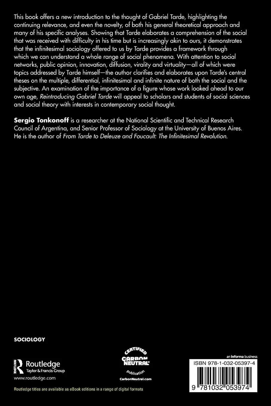 Rückseite: 9781032053974 | Reintroducing Gabriel Tarde | Sergio Tonkonoff | Taschenbuch | 2024