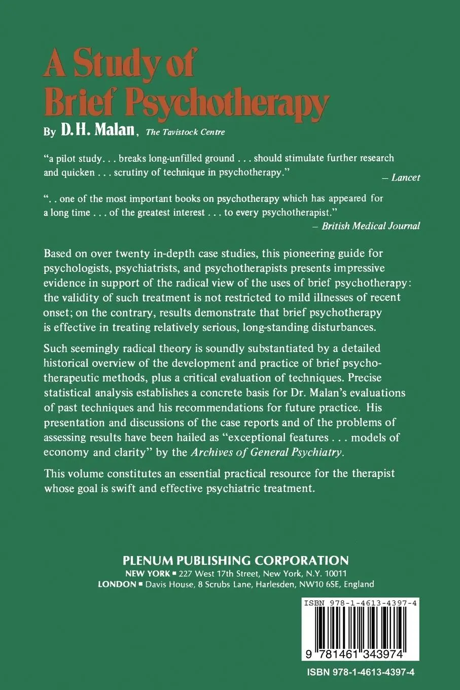 Rückseite: 9781461343974 | A Study of Brief Psychotherapy | D. Malan | Taschenbuch | xiv | 2011