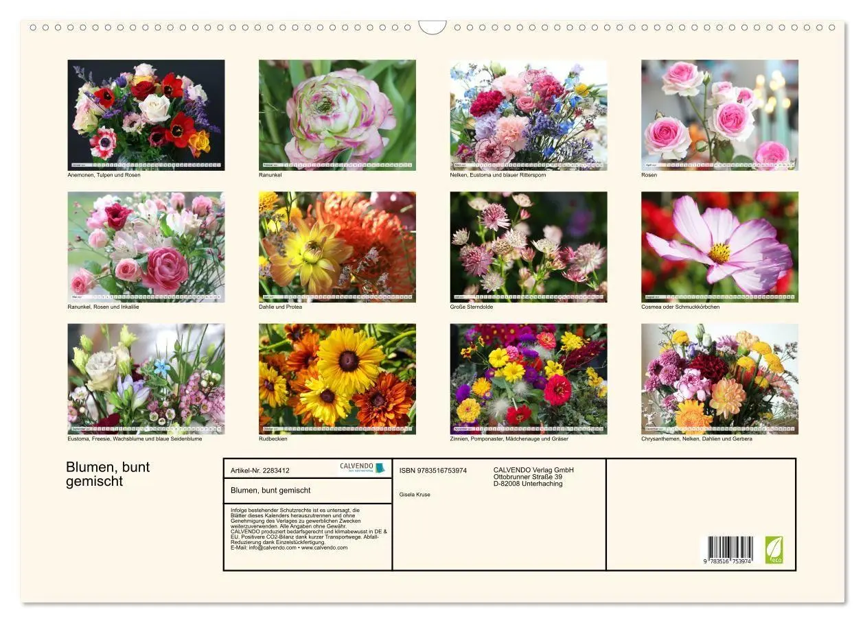 Bild: 9783516753974 | Blumen, bunt gemischt (Wandkalender 2027 DIN A2 quer), CALVENDO...