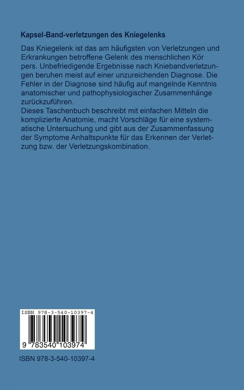 Rückseite: 9783540103974 | Kapsel-Band-Verletzungen des Kniegelenks | Diagnostikfibel | Buch | x