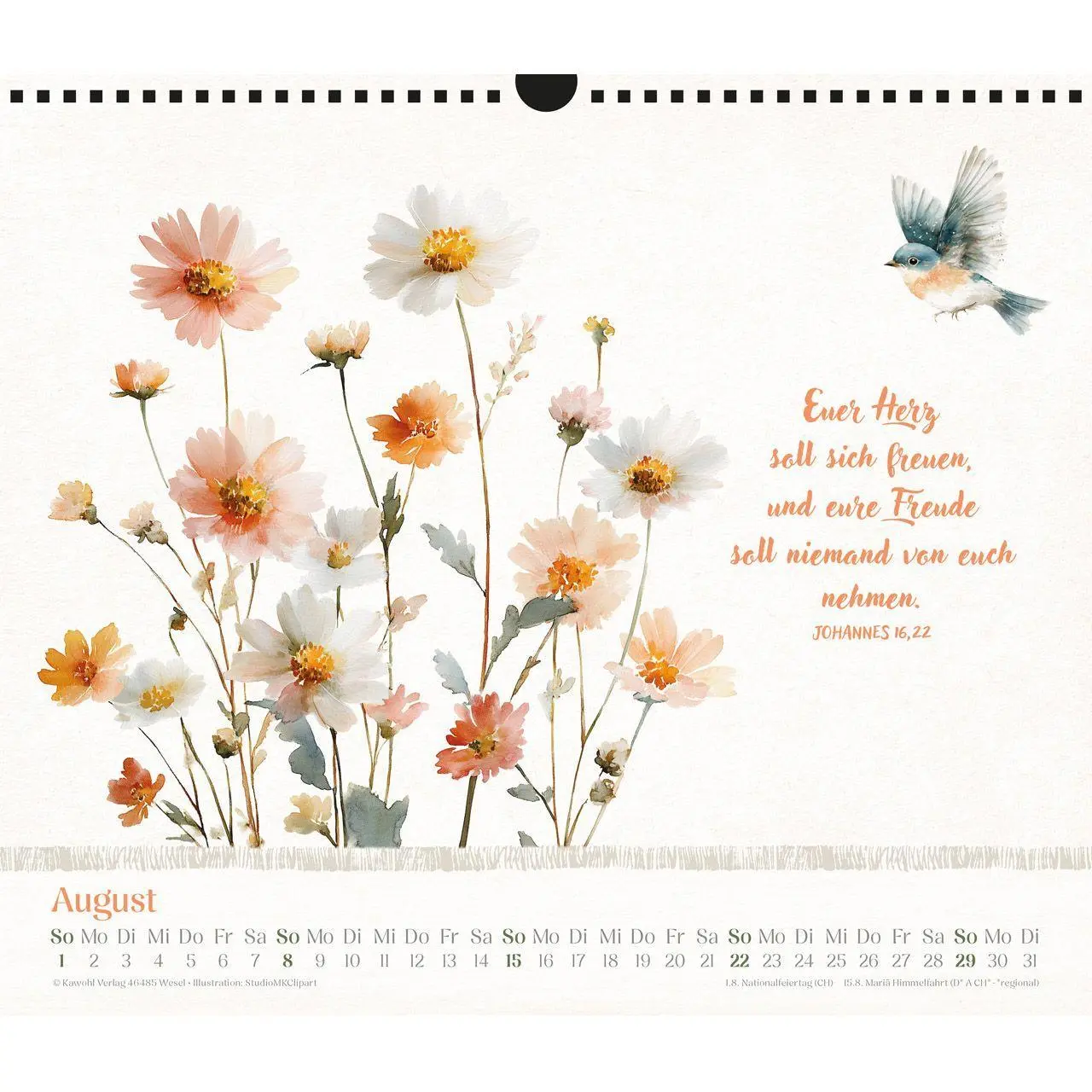 Bild: 9783754864074 | Freude im Herzen 2027 | Aquarell-Kalender mit Bibelversen | Kalender