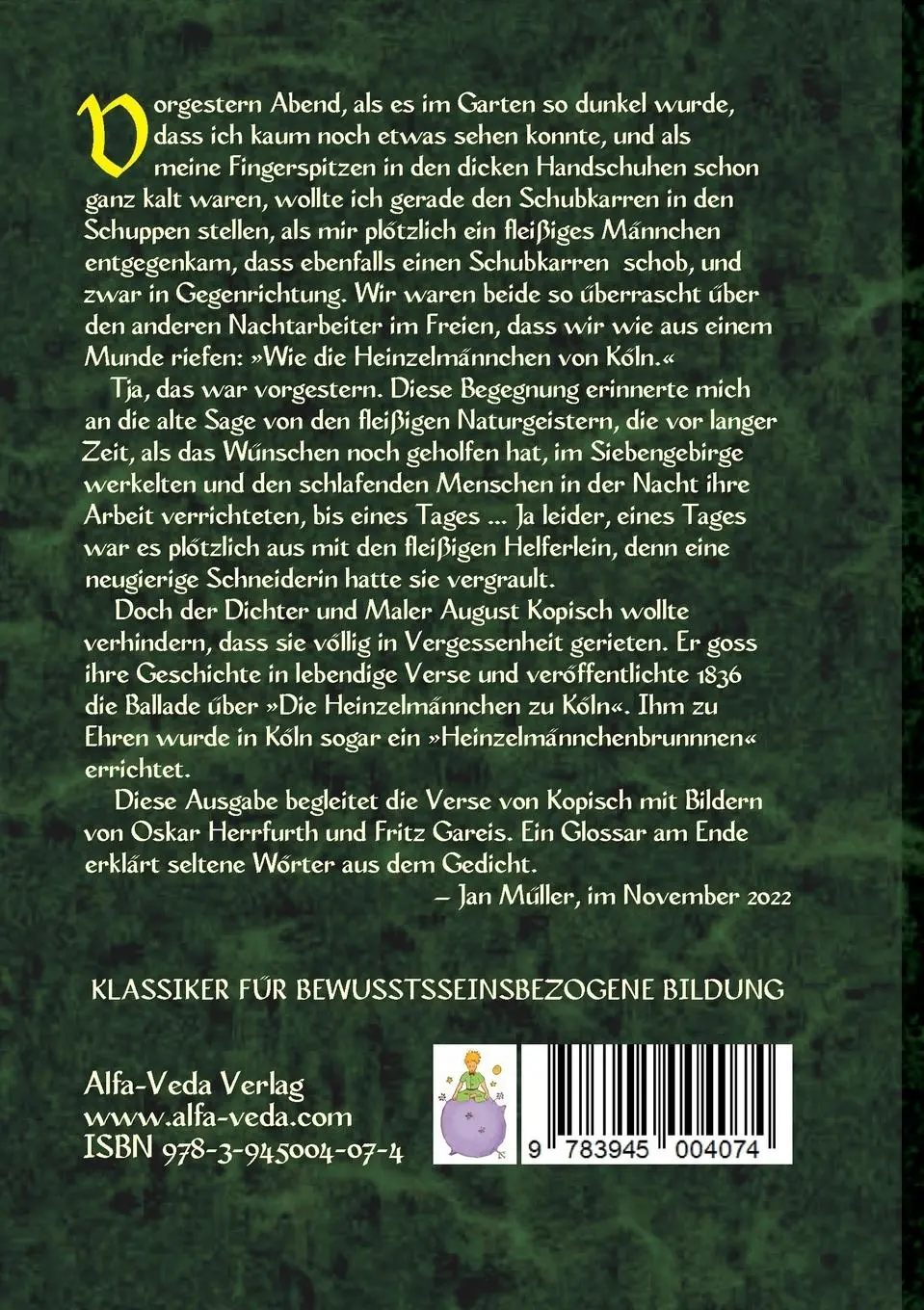 Rückseite: 9783945004074 | Die Heinzelmännchen zu Köln | August Kopisch | Taschenbuch | Paperback