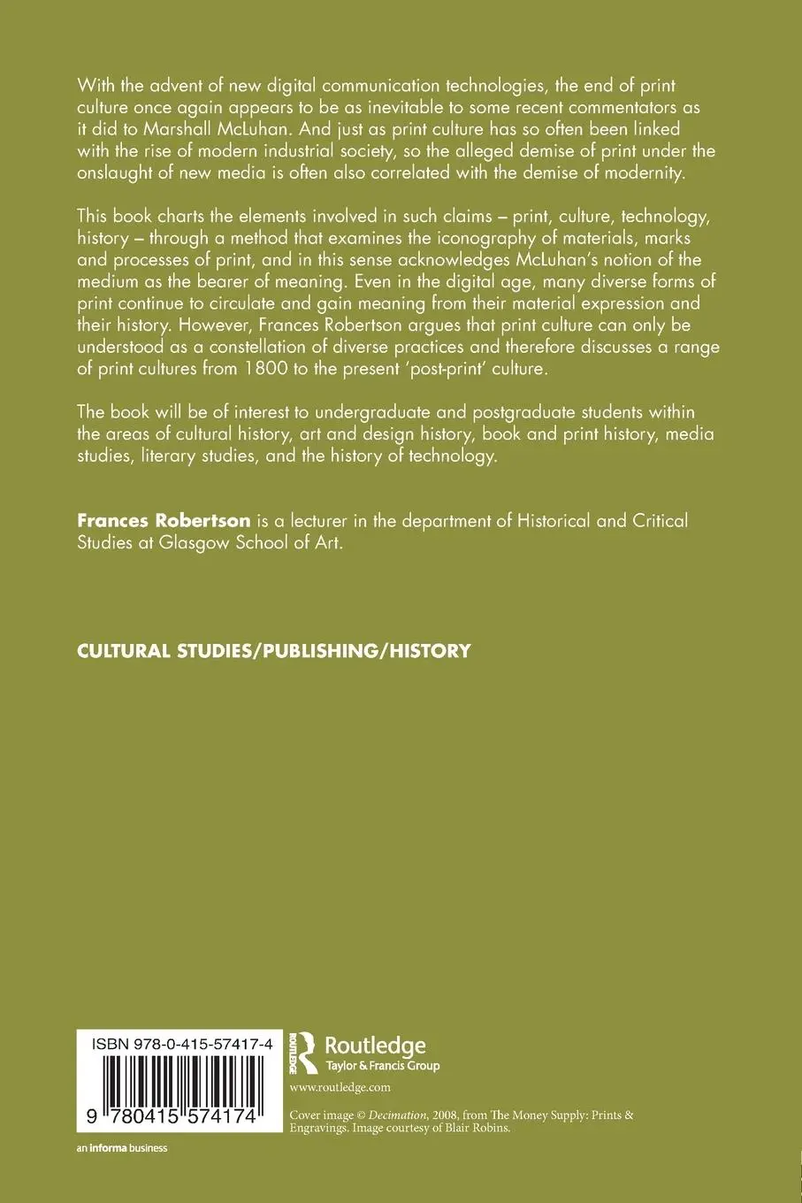 Rückseite: 9780415574174 | Print Culture | From Steam Press to Ebook | Frances Robertson | Buch