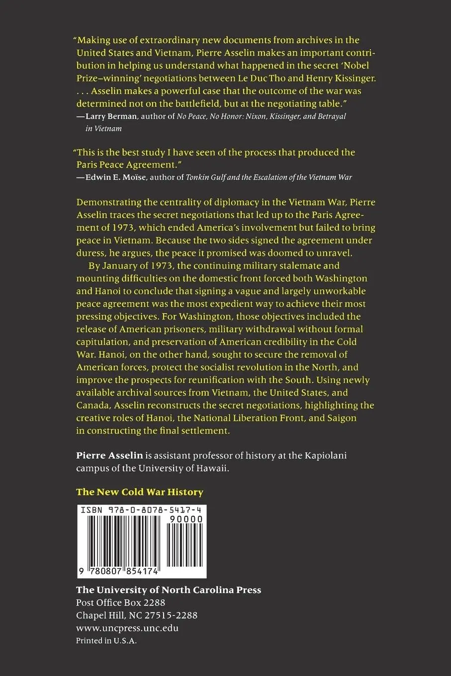 Rückseite: 9780807854174 | A Bitter Peace | Pierre Asselin | Taschenbuch | Englisch | 2002