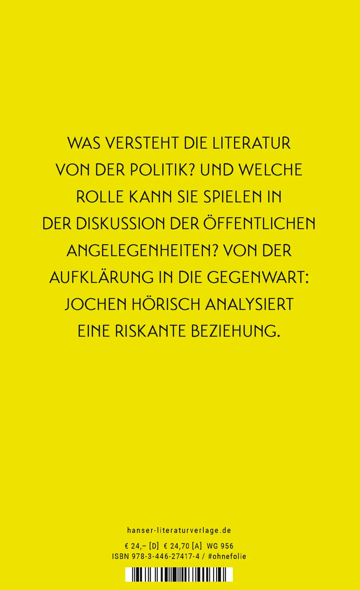 Bild: 9783446274174 | Poesie und Politik | Szenen einer riskanten Beziehung | Jochen Hörisch