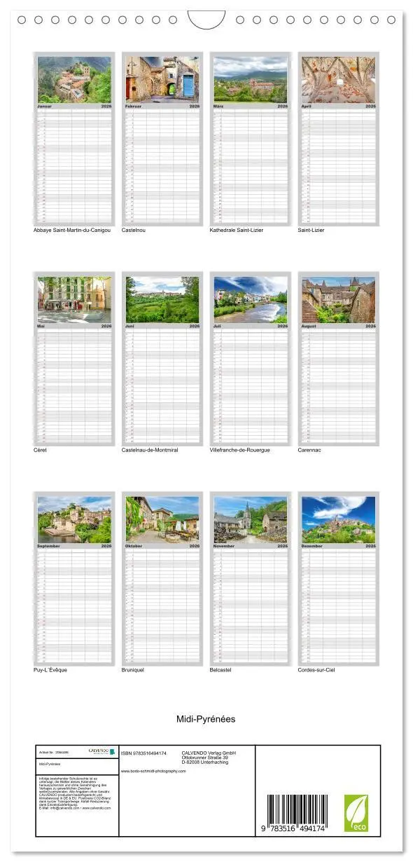 Bild: 9783516494174 | Familienplaner 2026 - Midi-Pyrénées mit 5 Spalten (Wandkalender, 21...
