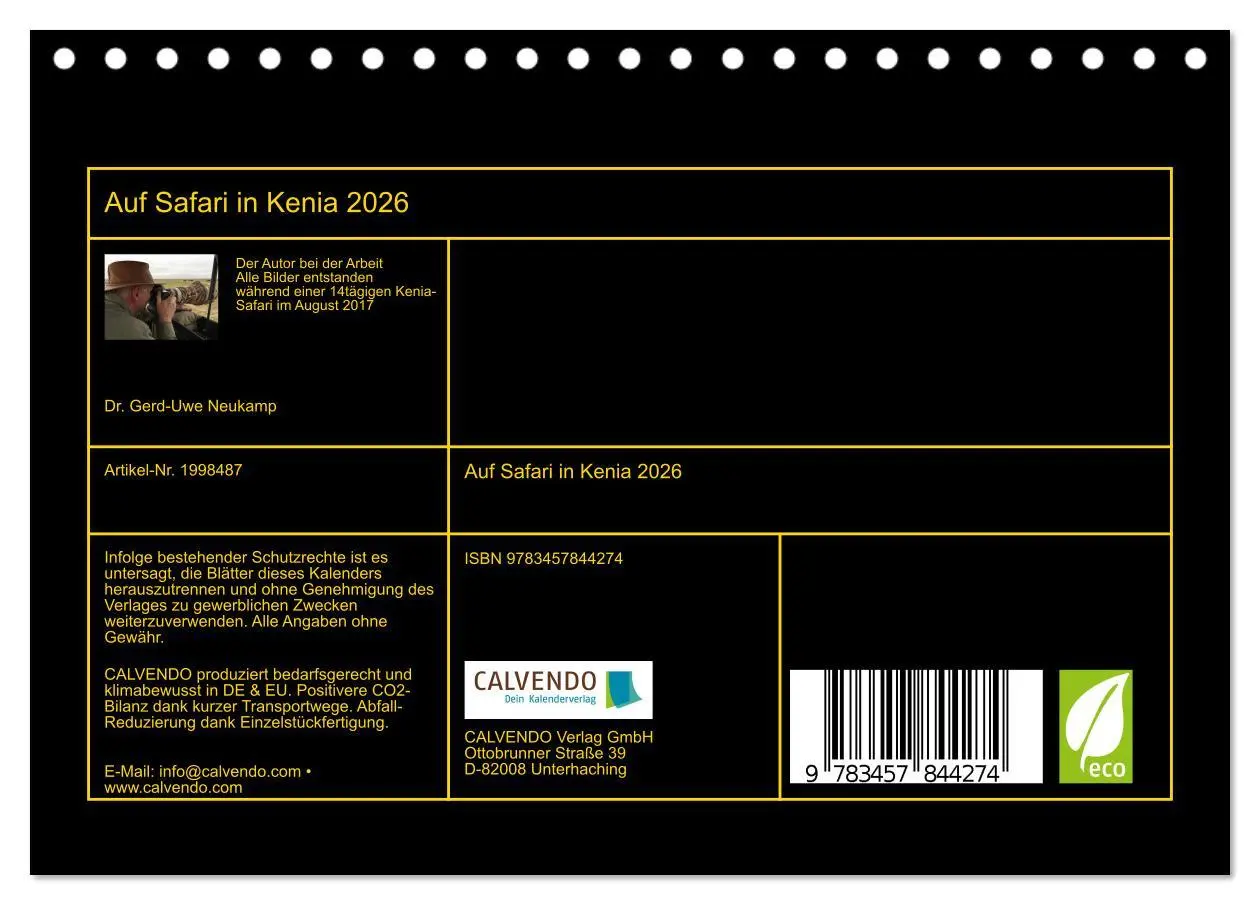 Bild: 9783457844274 | Auf Safari in Kenia 2026 (Tischkalender 2026 DIN A5 quer), CALVENDO...