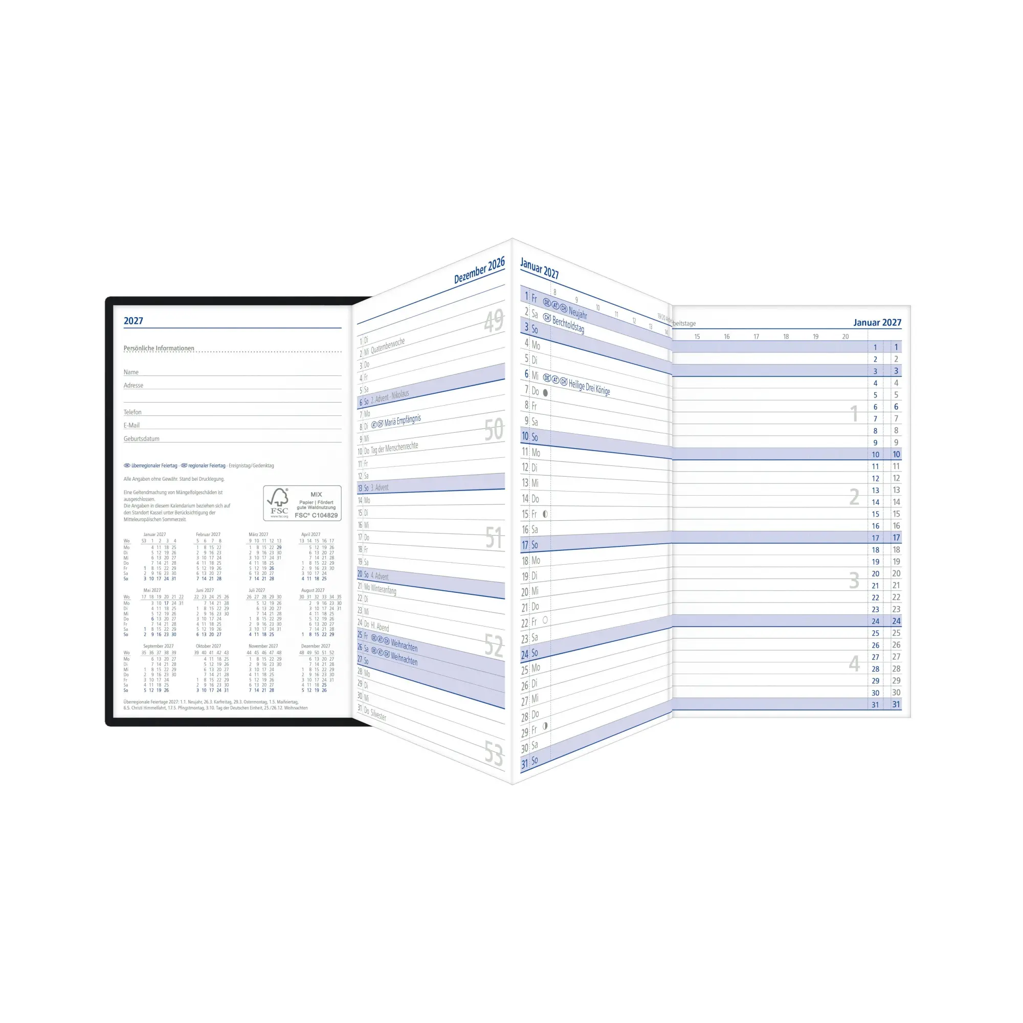 Bild: 4069095014374 | Kalenderersatzeinlage TP 1M/2S Leporello 2027 | KG | Kalender | 30 S.